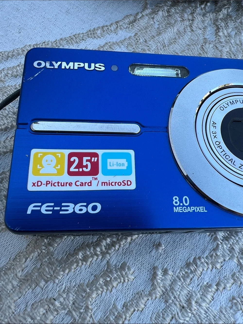 Olympus 8.0 Megapixel FE-360 Camera with accessories.